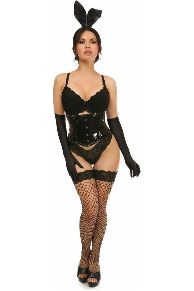 Lavish Black PVC Bunny Corset Costume 4-Piece Set with Ears & Tail