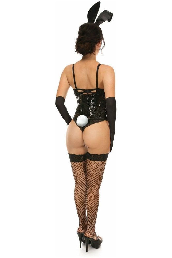 Lavish Black PVC Bunny Corset Costume 4-Piece Set with Ears & Tail
