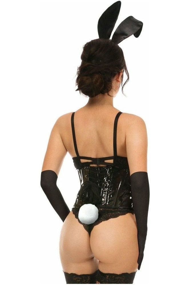 Lavish Black PVC Bunny Corset Costume 4-Piece Set with Ears & Tail
