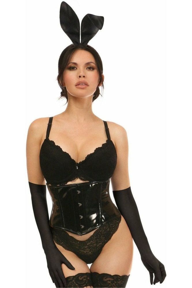 Lavish Black PVC Bunny Corset Costume 4-Piece Set with Ears & Tail