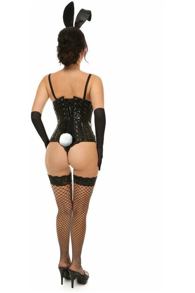 Lavish Black Vinyl Bunny Corset Costume 4-Piece Set with Ears & Tail