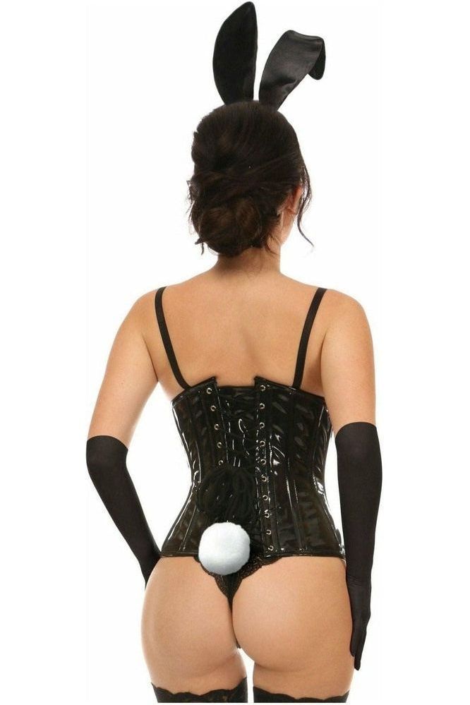 Lavish Black Vinyl Bunny Corset Costume 4-Piece Set with Ears & Tail