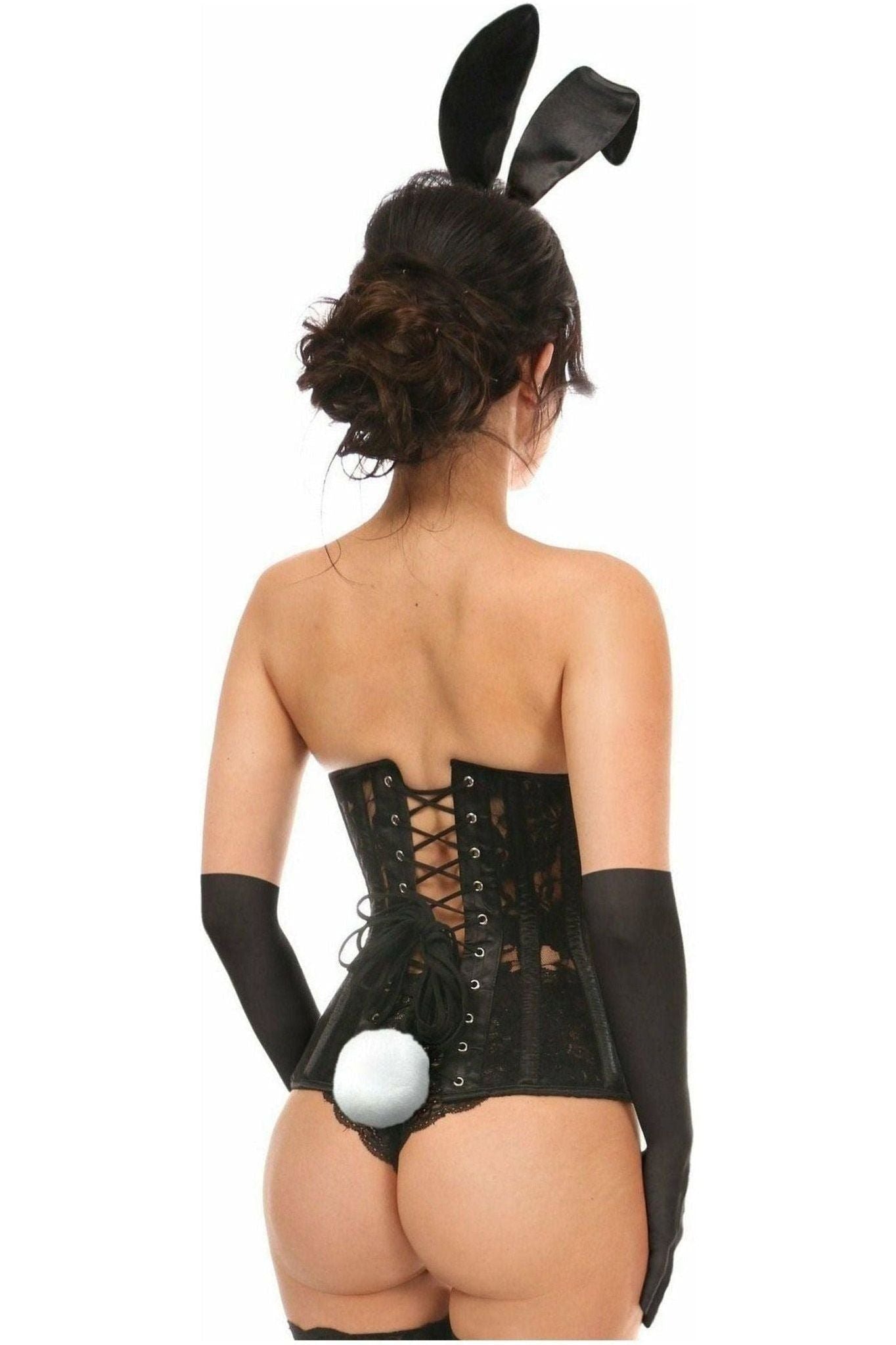 Lavish 4 PC Daring Bunny Corset Costume - Lace-Up, Ears & Tail