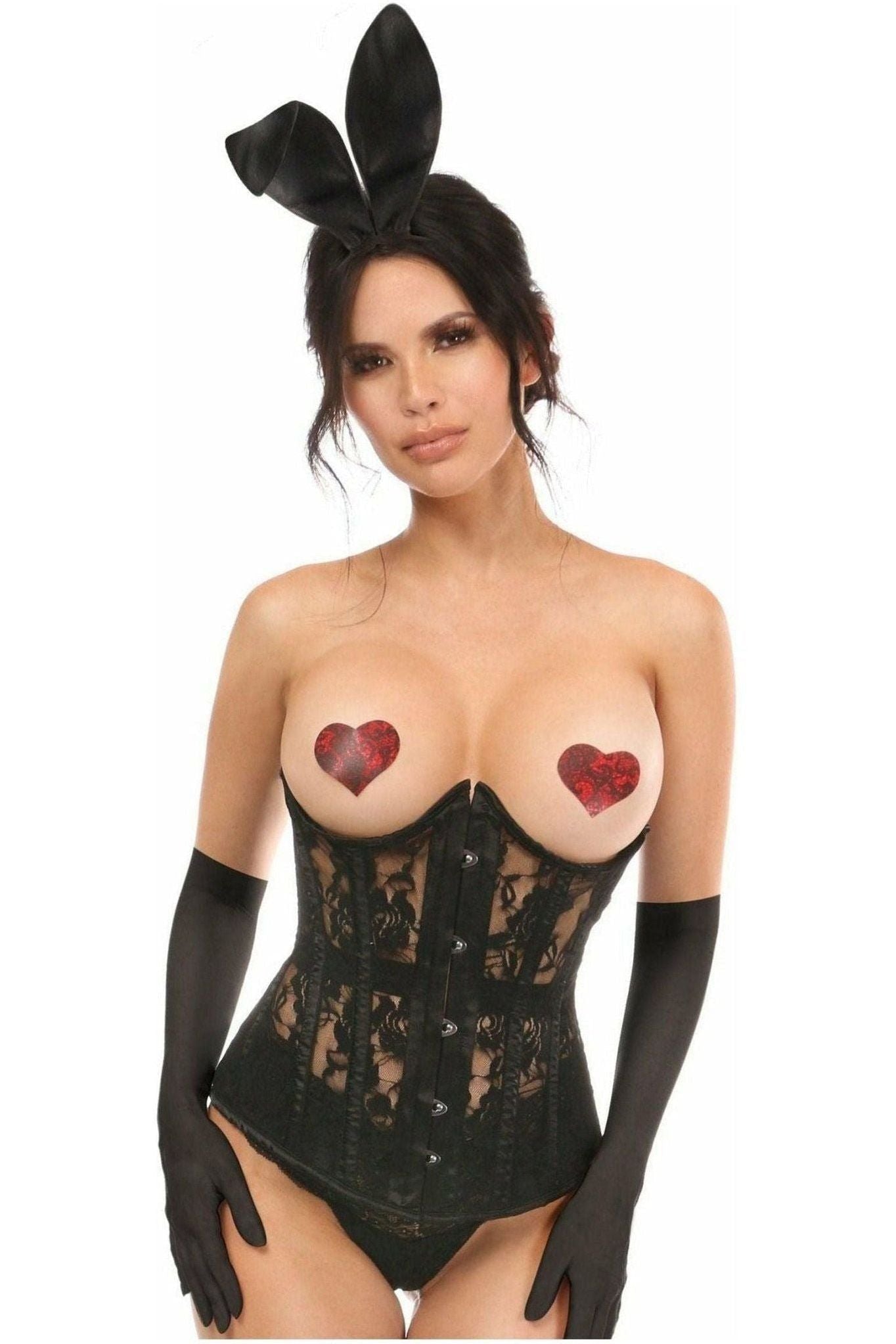 Lavish 4 PC Daring Bunny Corset Costume - Lace-Up, Ears & Tail