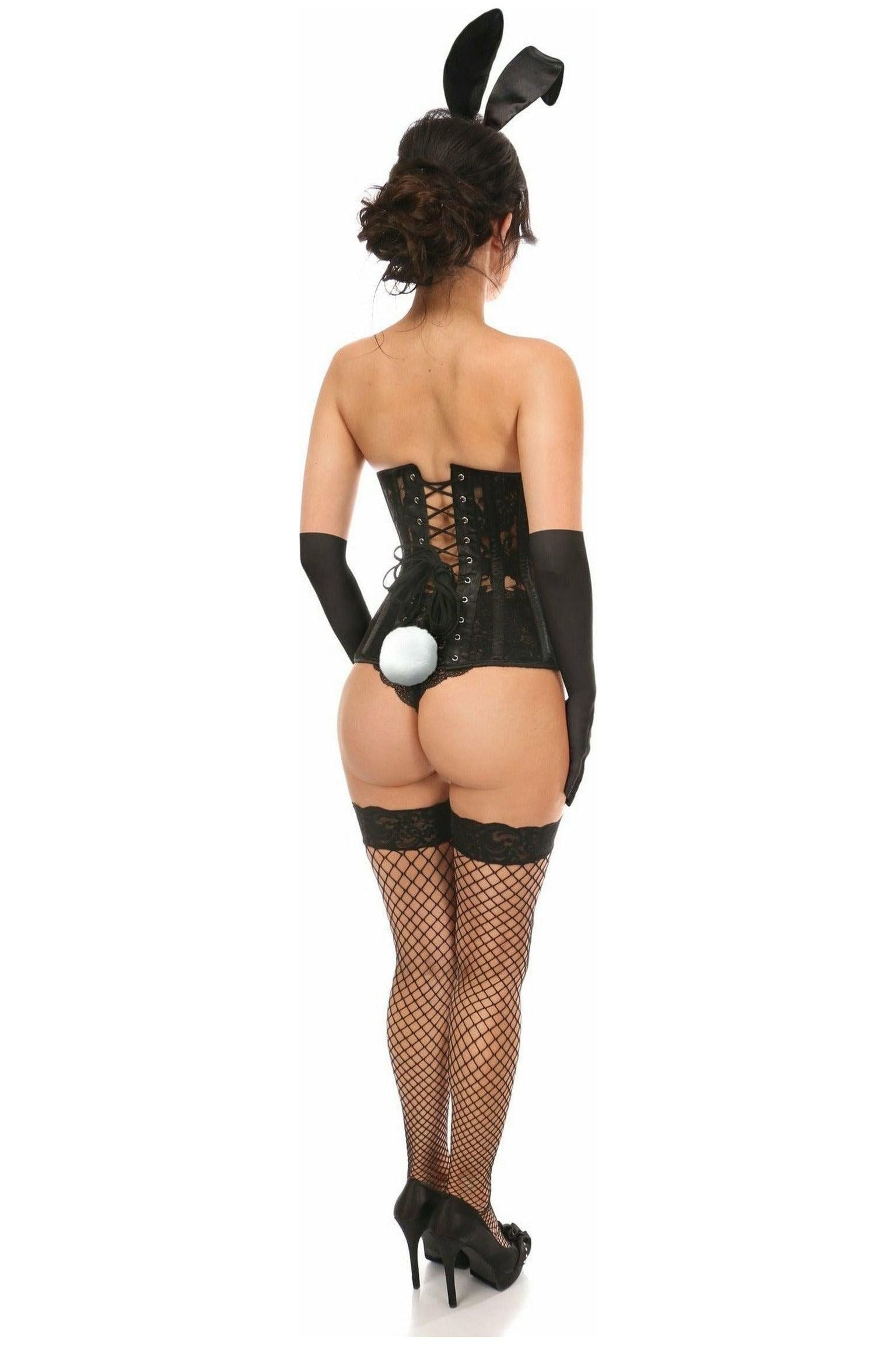 Lavish 4 PC Daring Bunny Corset Costume - Lace-Up, Ears & Tail