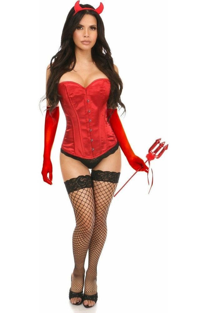 Lavish 4-Piece Daring Devil Corset Costume Set: Red Satin & Accessories