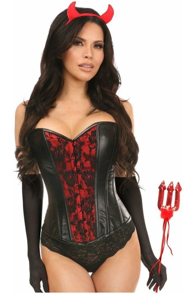 Lavish Gothic Devil 4-Piece Corset Costume Set for Women's Halloween Roleplay