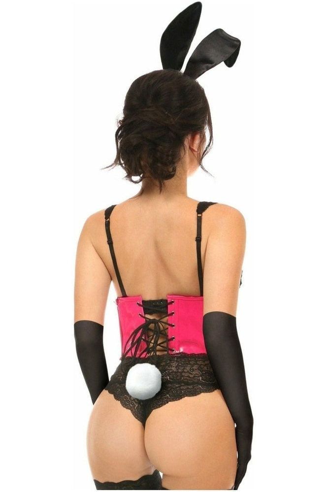 Lavish Pink PVC Bunny Corset Costume: 4-Piece Playful Vinyl Underwire Set