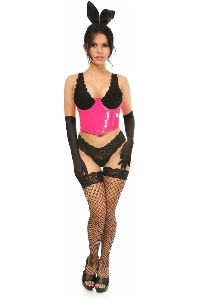 Lavish Pink PVC Bunny Corset Costume: 4-Piece Playful Vinyl Underwire Set