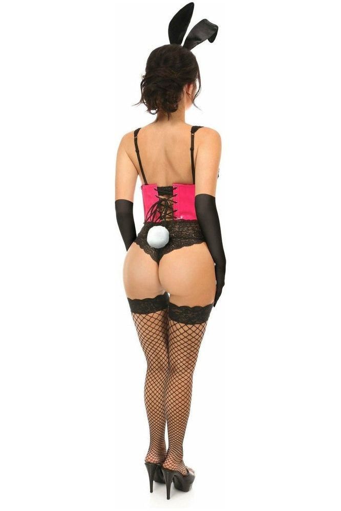Lavish Pink PVC Bunny Corset Costume: 4-Piece Playful Vinyl Underwire Set