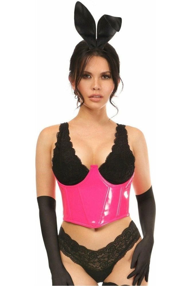 Lavish Pink PVC Bunny Corset Costume: 4-Piece Playful Vinyl Underwire Set