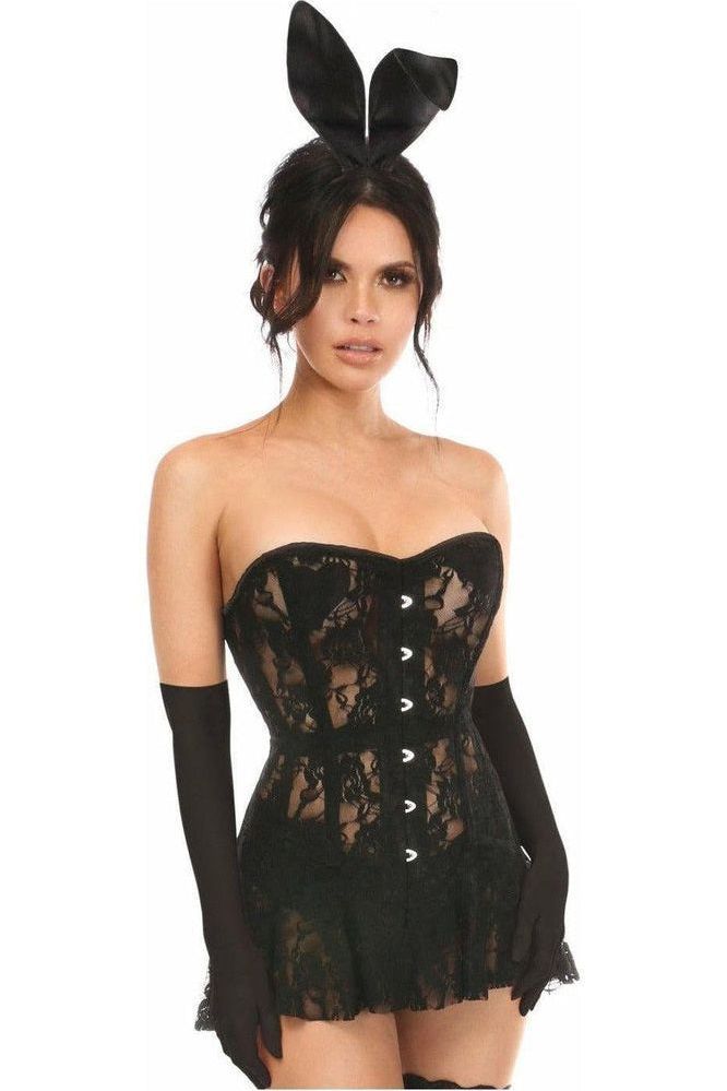 Lavish Black Bunny Costume Set: Corset Dress, Ears, Gloves, Tail, 4-Piece