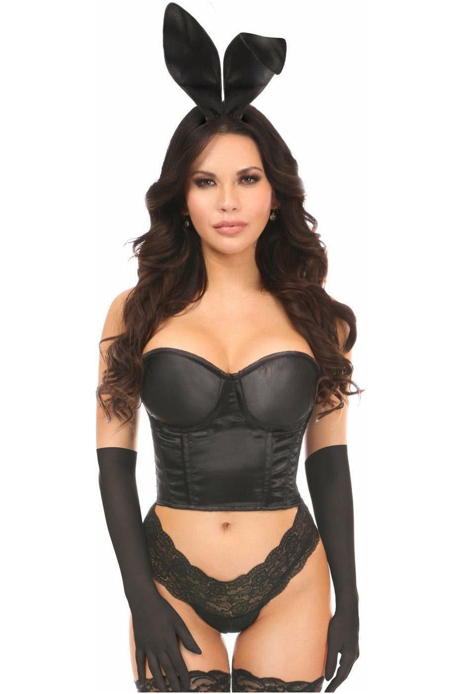 Lavish 4-Piece Sexy Bunny Costume: Bustier, Ears, Gloves, Tail