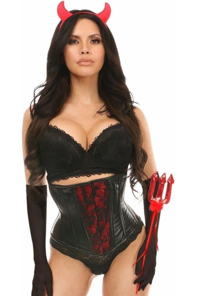 Lavish 4-Piece Gothic Devil Corset Costume Set - Wet Look & Lace
