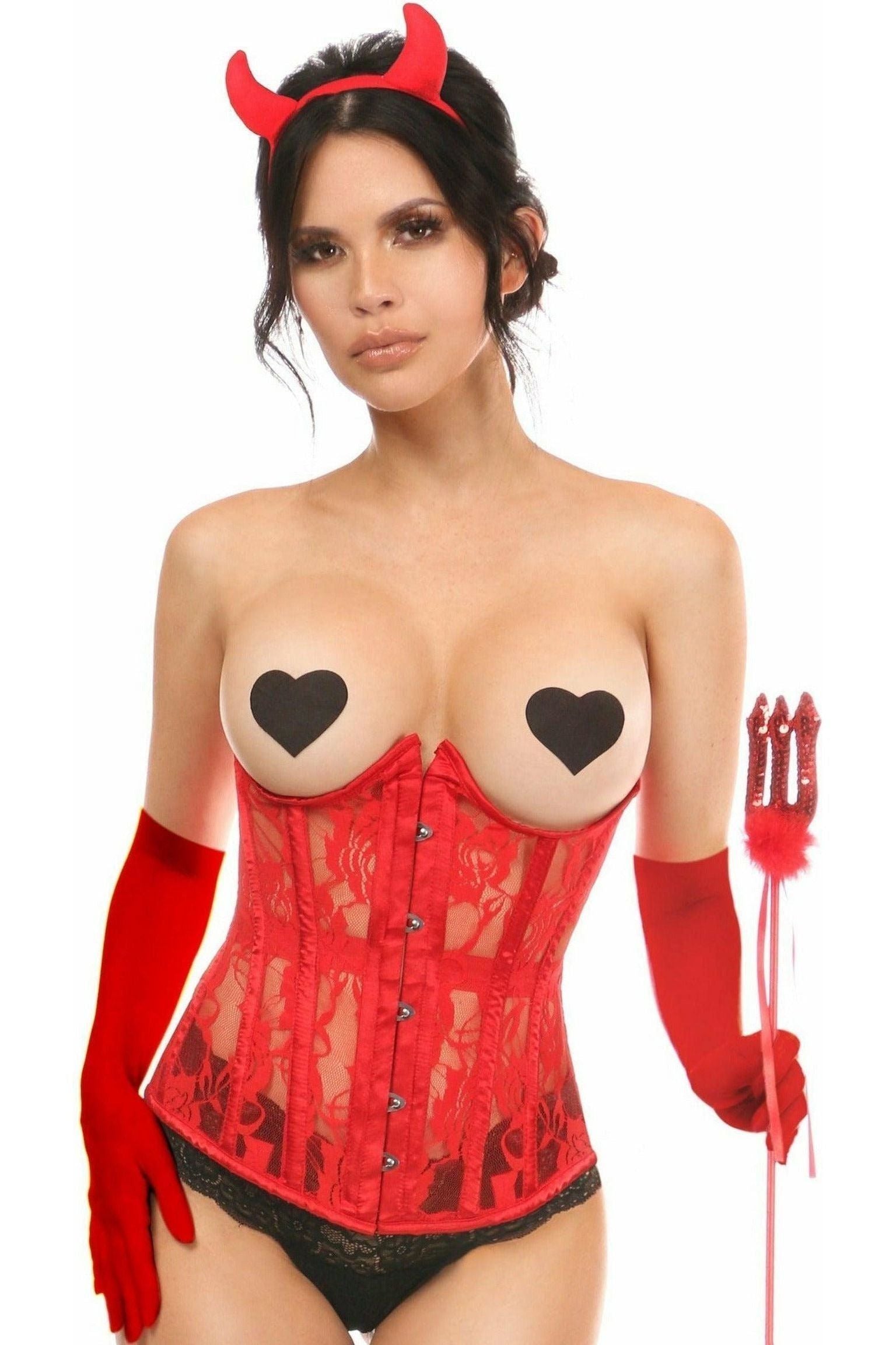 Lavish 4-Piece Red Devil Corset Costume Set: Sexy Underbust with Accessories