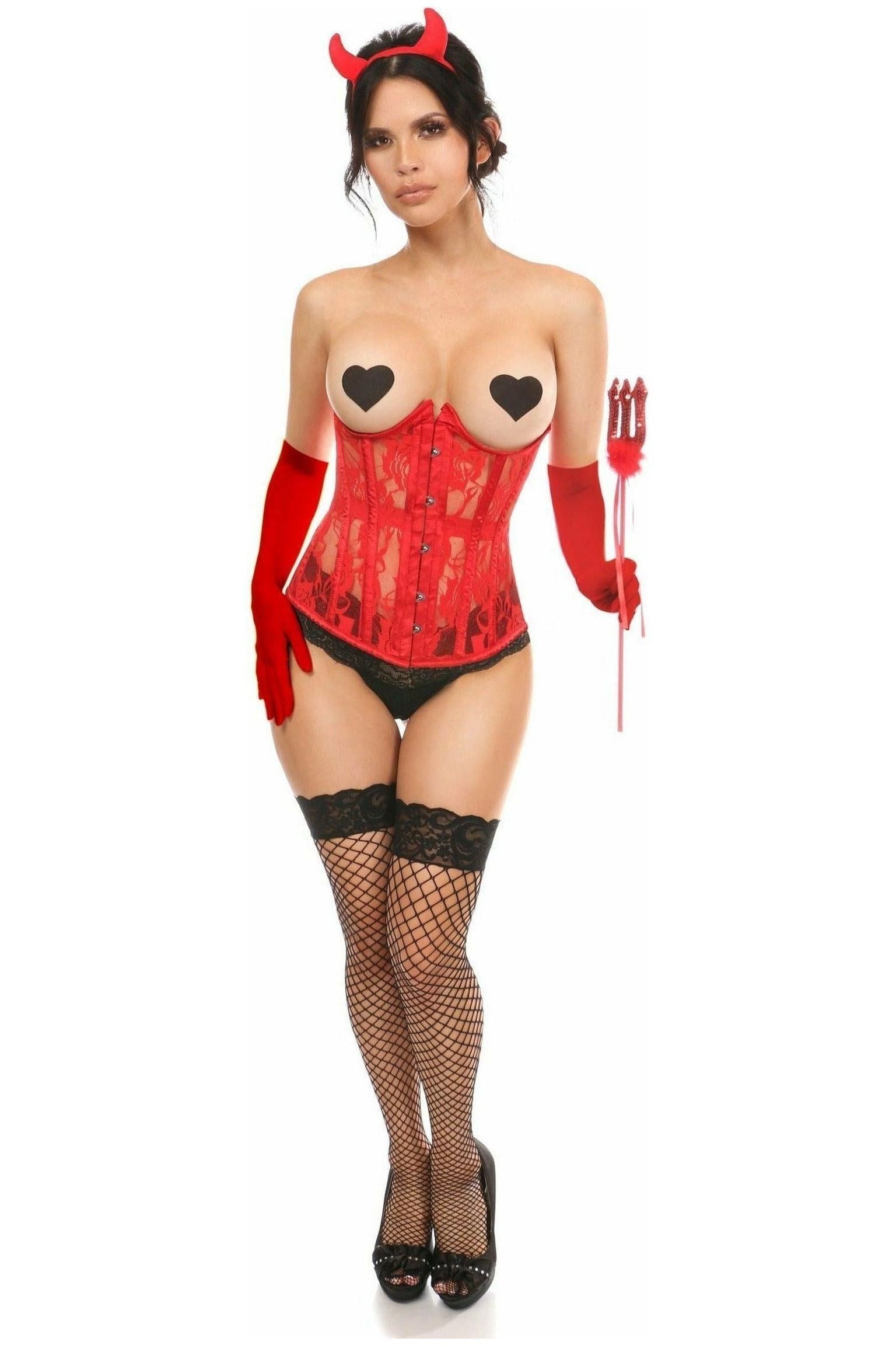 Lavish 4-Piece Red Devil Corset Costume Set: Sexy Underbust with Accessories