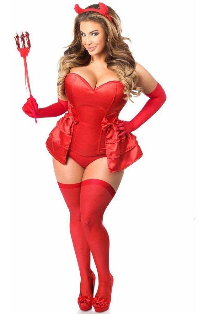 Lavish Devilicious 5-Piece Satin Corset Costume Set with Horns & Pitchfork