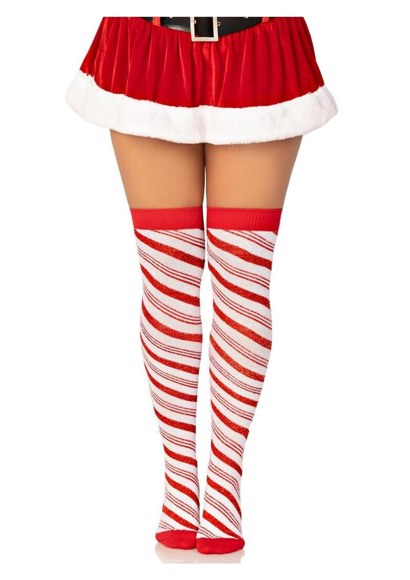 Leg Avenue Candy Cane Lurex Striped Over The Knee Socks