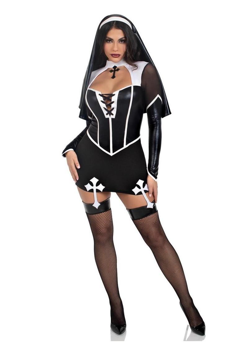 Leg Avenue Holy Hottie Set Boned Garter Dress with Cross Accents and Nun Habit