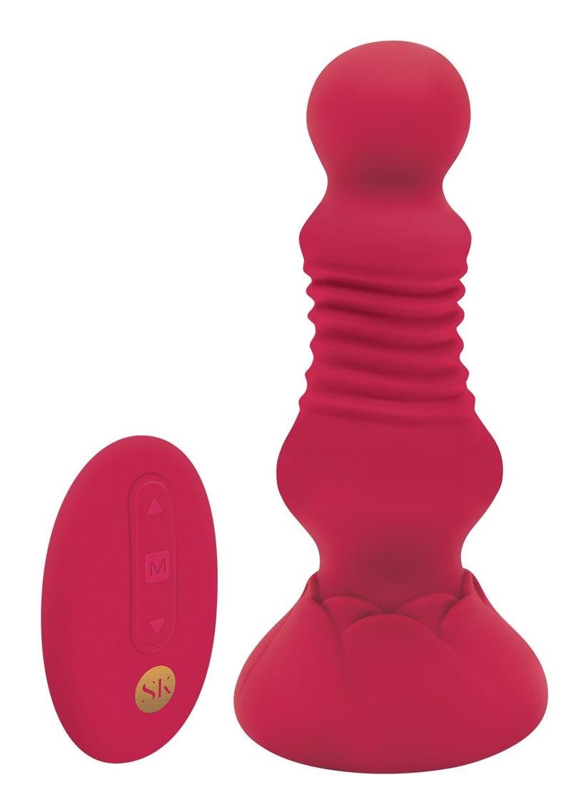 Remote Contrl Thrusting Rosebud Buttplug - Red/Rose