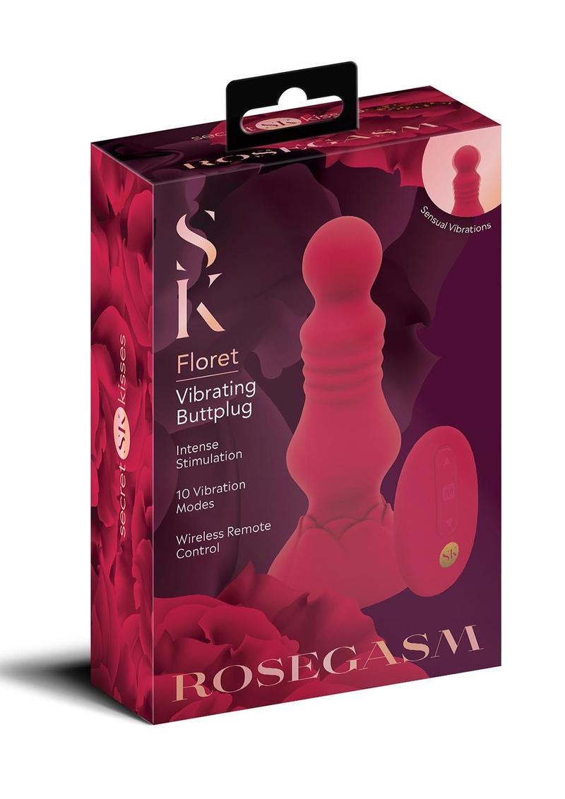 Remote Vibrating Floret Buttplug - Red/Rose