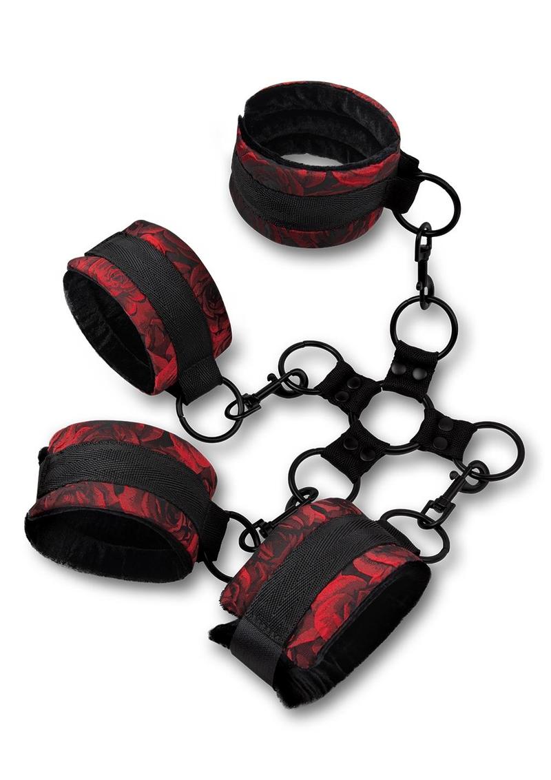 Rosegasm 5pc Hogtie Set W/ Blindfold - Black/Red/Rose