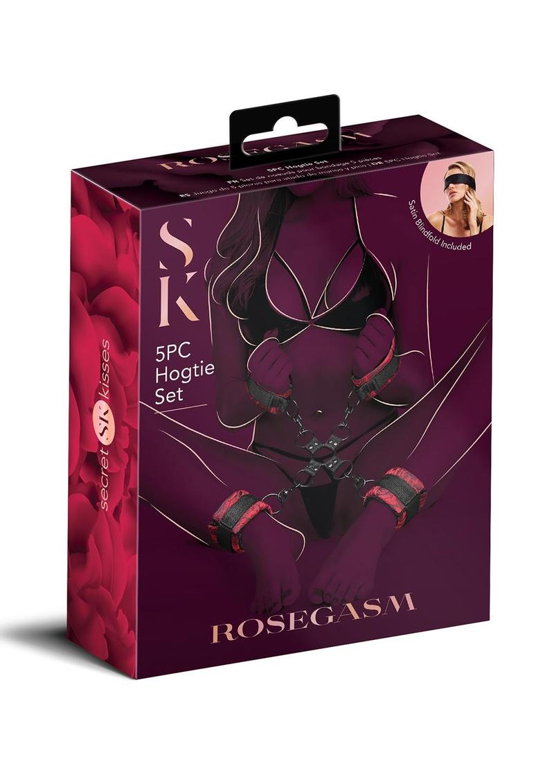 Rosegasm 5pc Hogtie Set W/ Blindfold - Black/Red/Rose