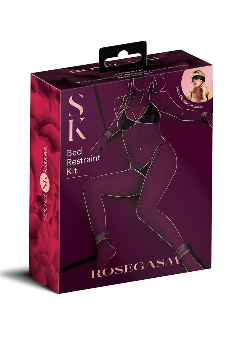 Rosegasm Bed Restraint Kit W/ Blindfold - Black/Red/Rose