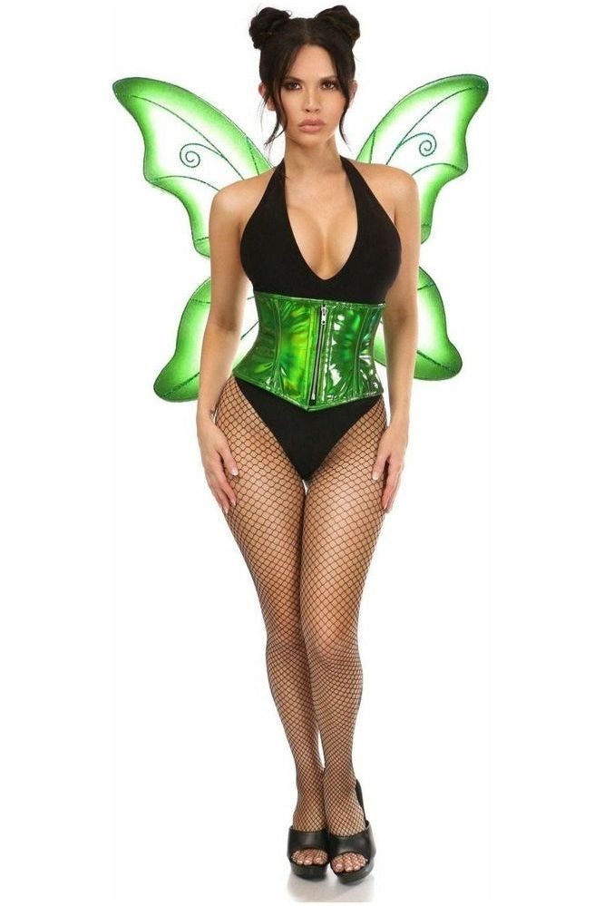 Enchanting Green Pixie Fairy Corset Costume Set with Wings & Steel Boning