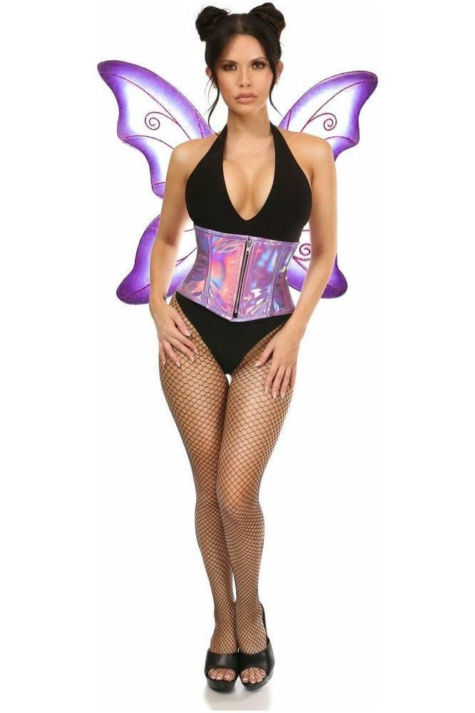 Enchanting Purple Pixie Fairy Corset Costume Set with Holographic Wings