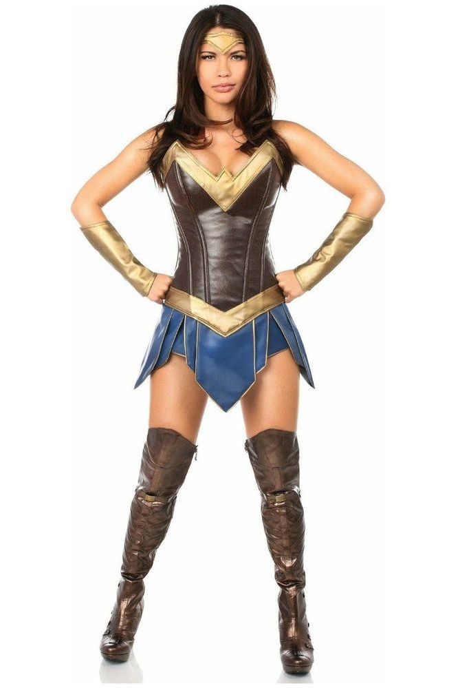 Premium Warrior Woman Costume Dress with Steel Bones, Headband, Wristbands