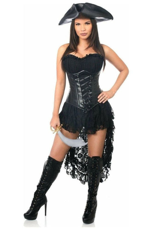 Authentic Black Pirate Captain Costume Set with Steel Boned Corset & Accessories