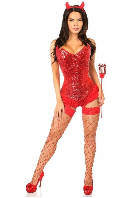 Devilicious Premium Steel Boned Corset Costume Set: 4-Piece Halloween Outfit
