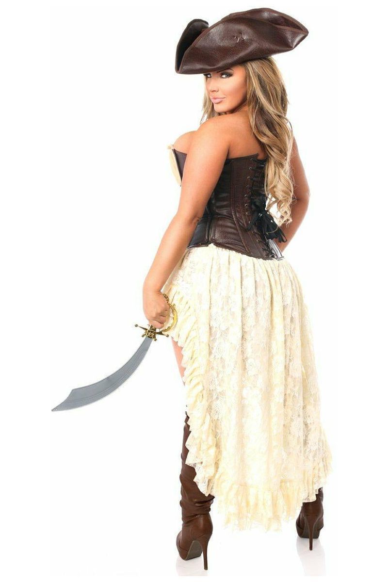 Deluxe 4-Piece Pirate Captain Costume: Steel Boned Corset, Lace Skirt, Hat, Sword