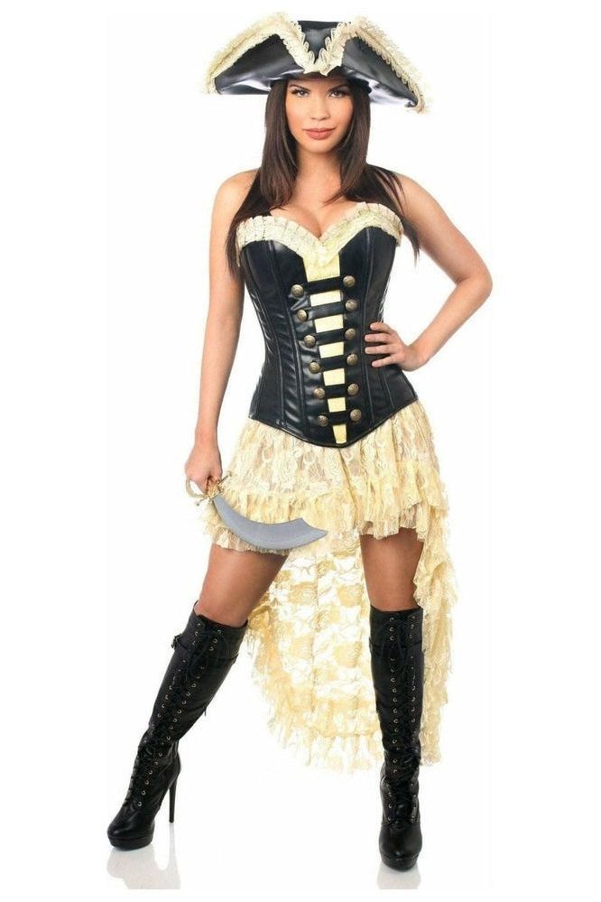 Premium 4-Piece Pirate Wench Costume: Steel Boned Corset, Skirt, Hat, Sword