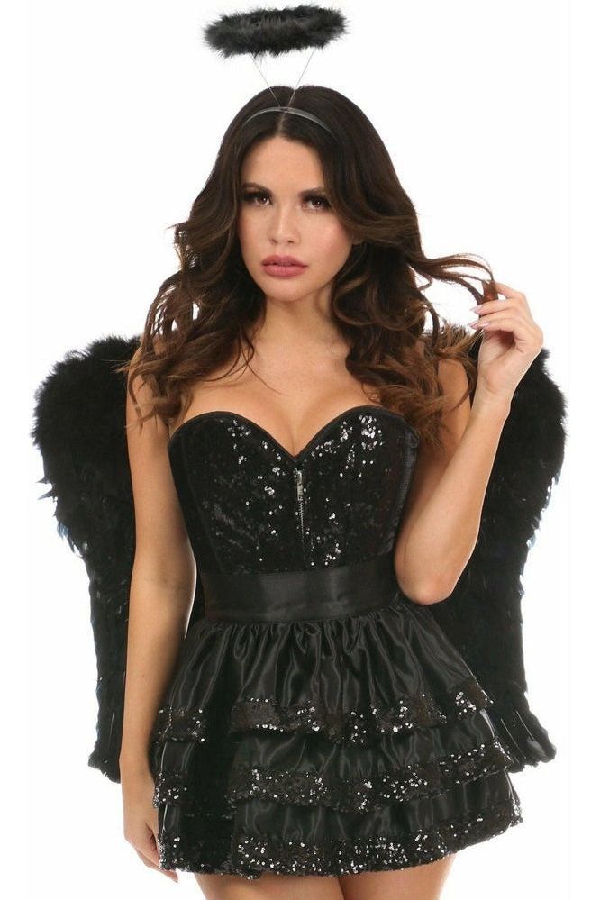 Top Drawer 4-Piece Sequin Dark Angel Corset Costume Set with Wings