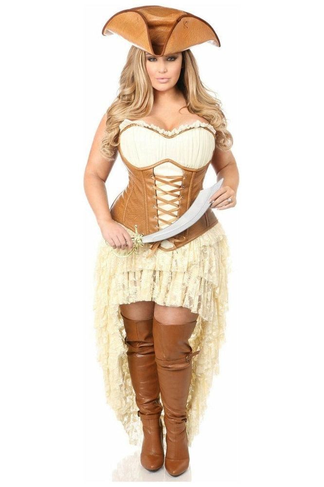 Premium Pirate Corset Costume with Steel Boning & Skirt - 4 PC Set