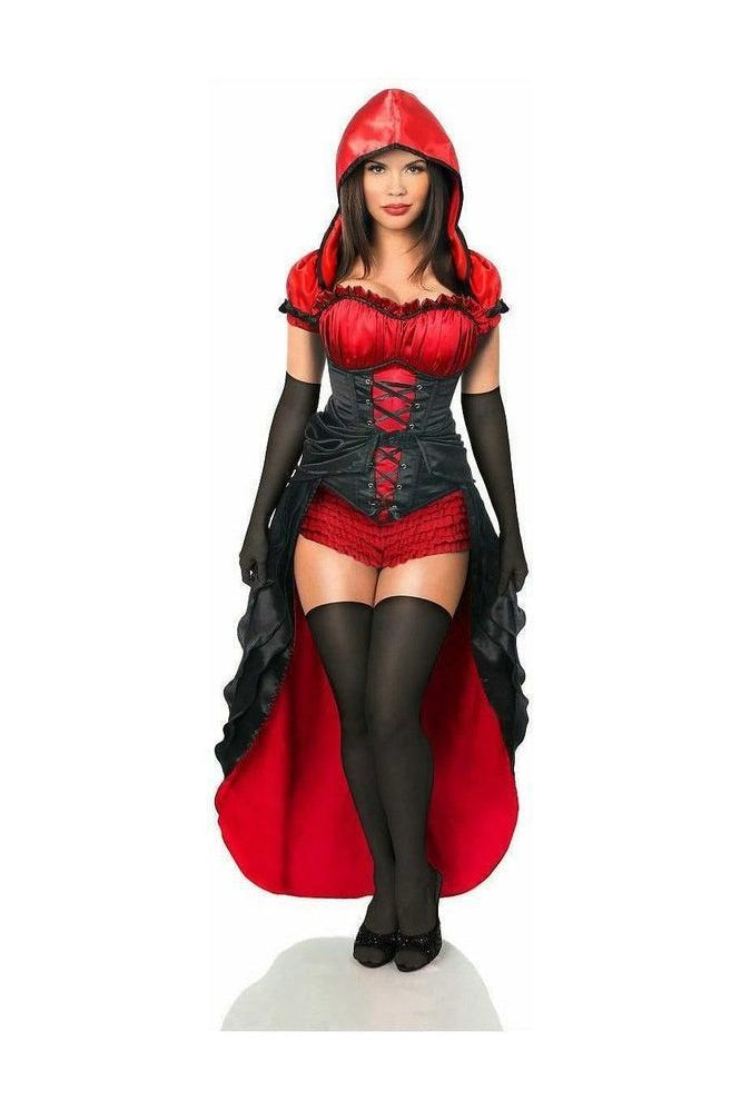 Red Hot Riding Hood Fantasy Corset Costume - 5 PC Complete Outfit