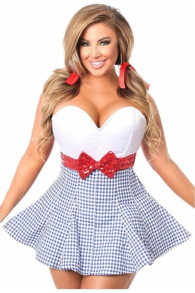 Elegant Kansas Girl Corset Dress: Steel Boned, Zipper, Cinching Back, Themed Costume