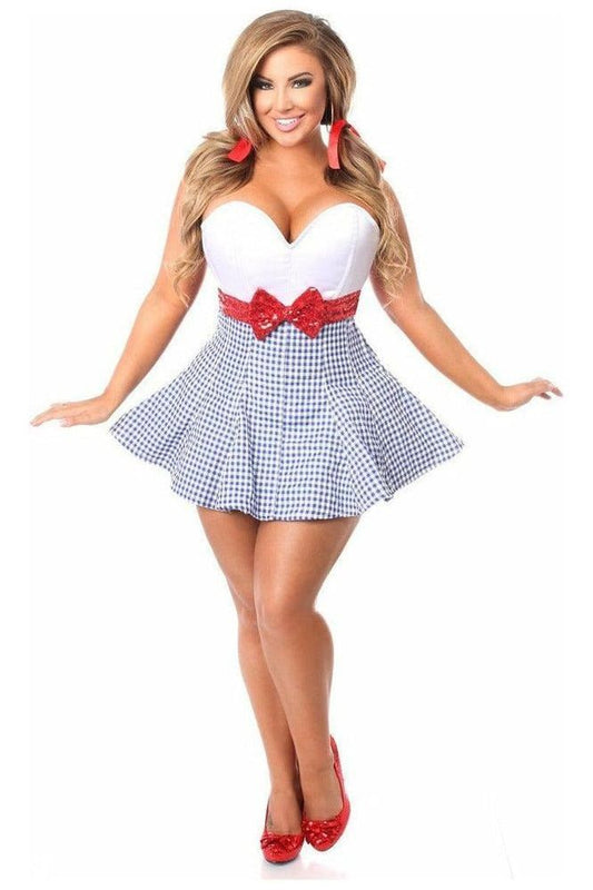 Elegant Kansas Girl Corset Dress: Steel Boned, Zipper, Cinching Back, Themed Costume