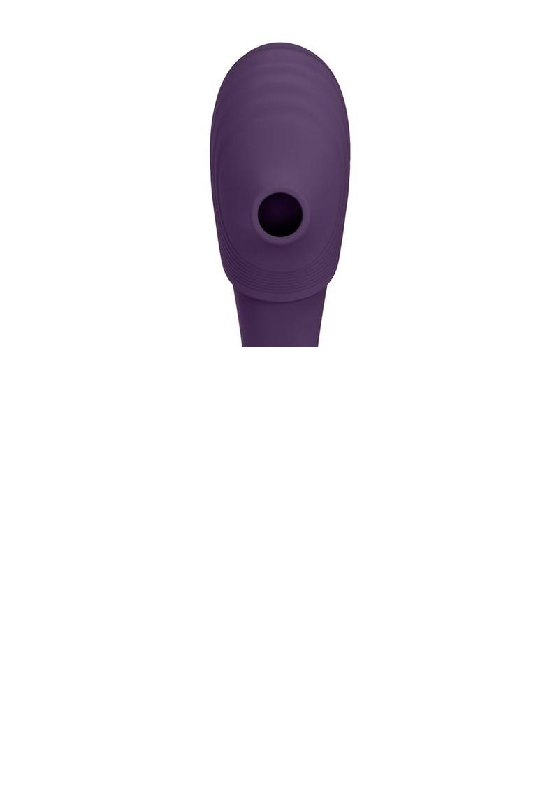 Vive Mirai Rechargeable Silicone Dual Motor Double Ended Bendable Pulse and Air Wave Vibrator - Purple