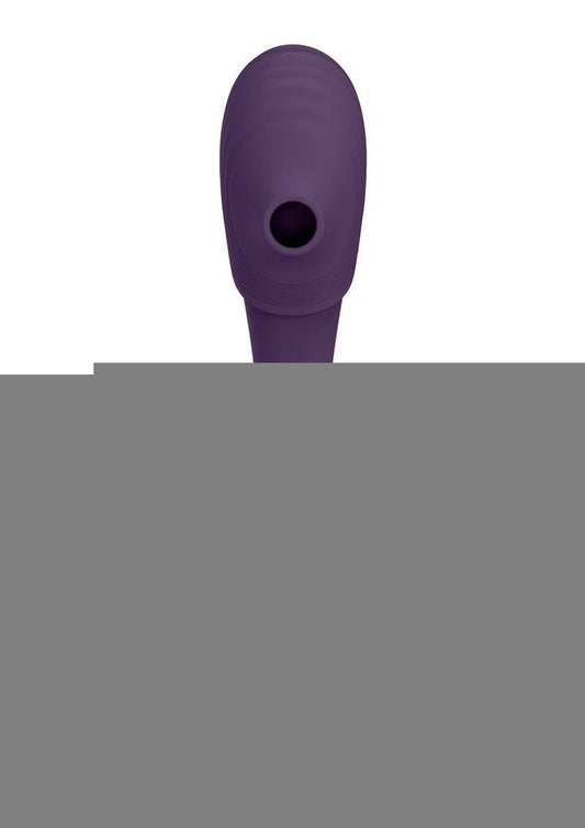 Vive Mirai Rechargeable Silicone Dual Motor Double Ended Bendable Pulse and Air Wave Vibrator - Purple