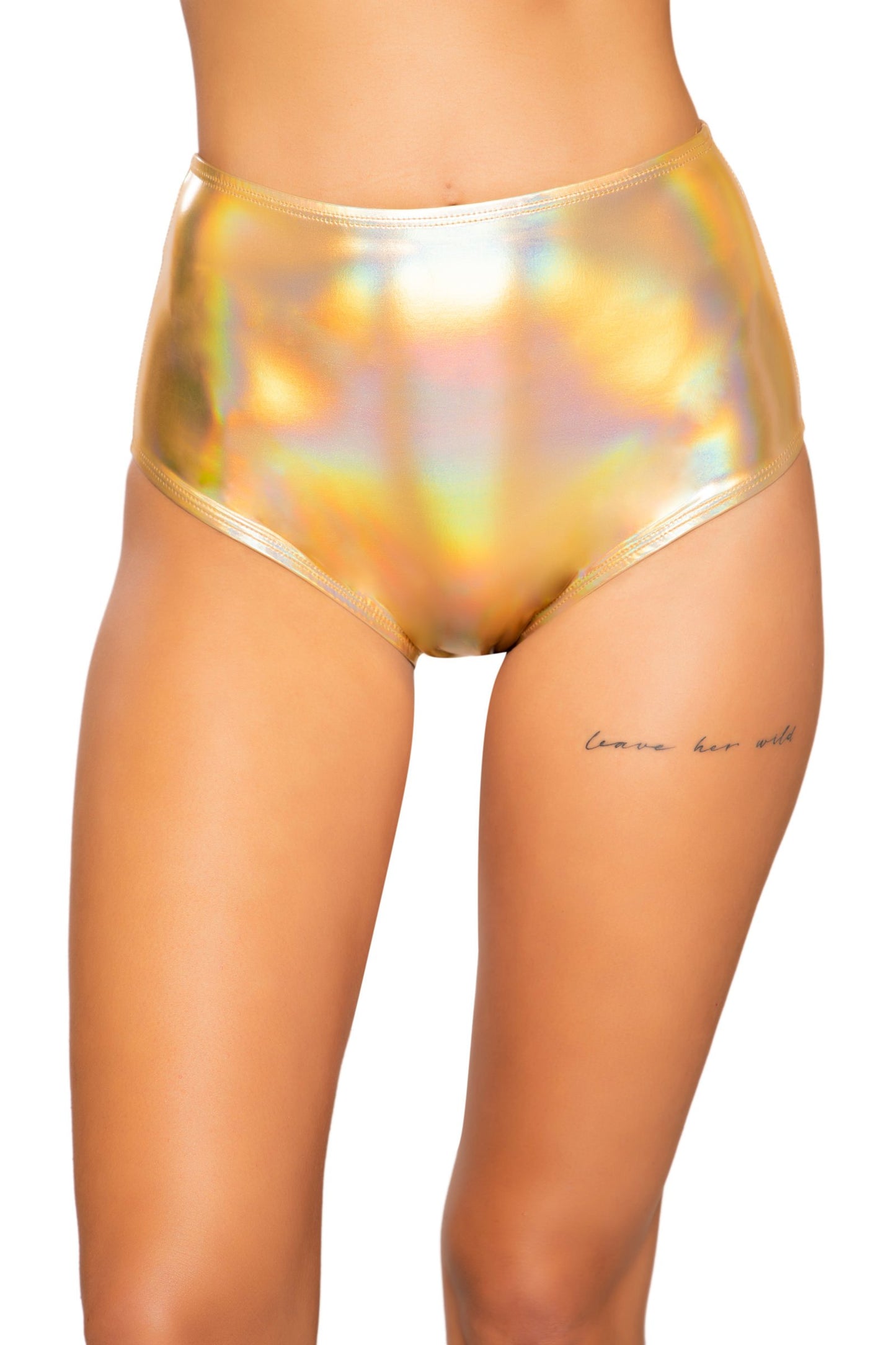 3753 - Shiny Metallic High-Waisted Shorts