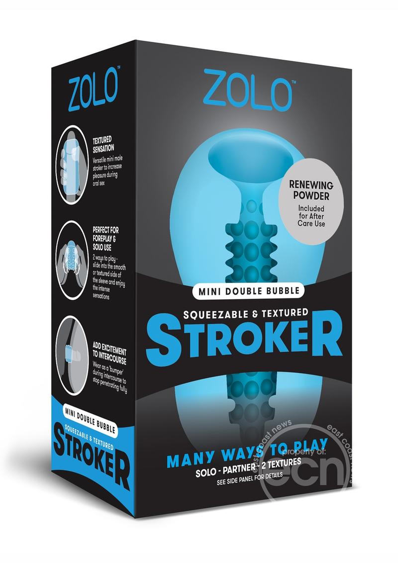 Zolo Squeezable & Textured Mini Double Bubble Male Masturbator Non Vibrating Blue