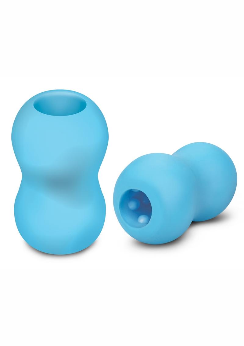 Zolo Squeezable & Textured Mini Double Bubble Male Masturbator Non Vibrating Blue