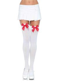 Opaque Thigh High Stockings With Red Bow - PlaythingsMiami
