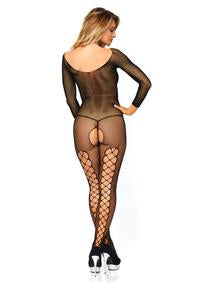Seamless net faux lace up long sleeved bodystocking. - PlaythingsMiami