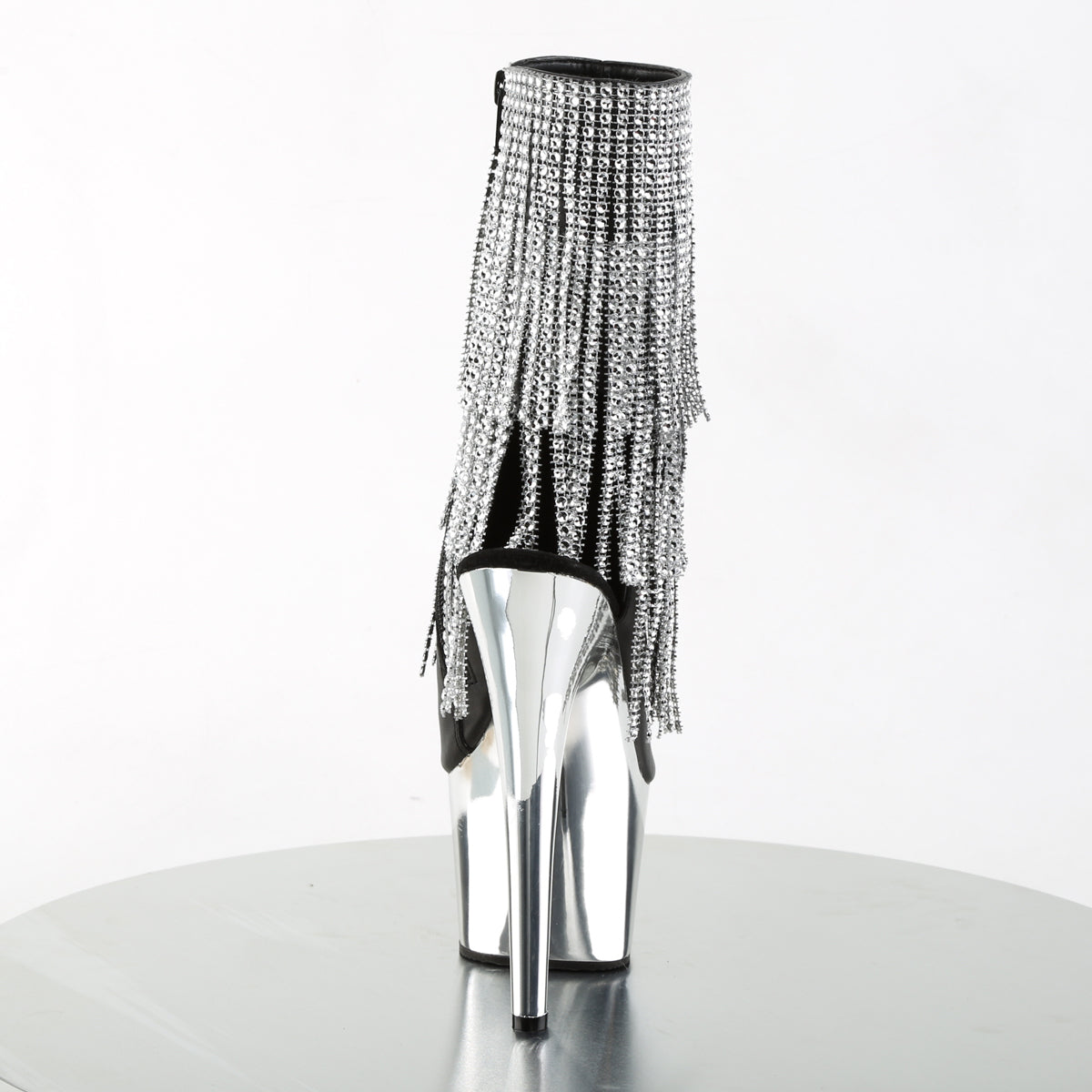7" Chrome Plated Fringe Ankle Boots