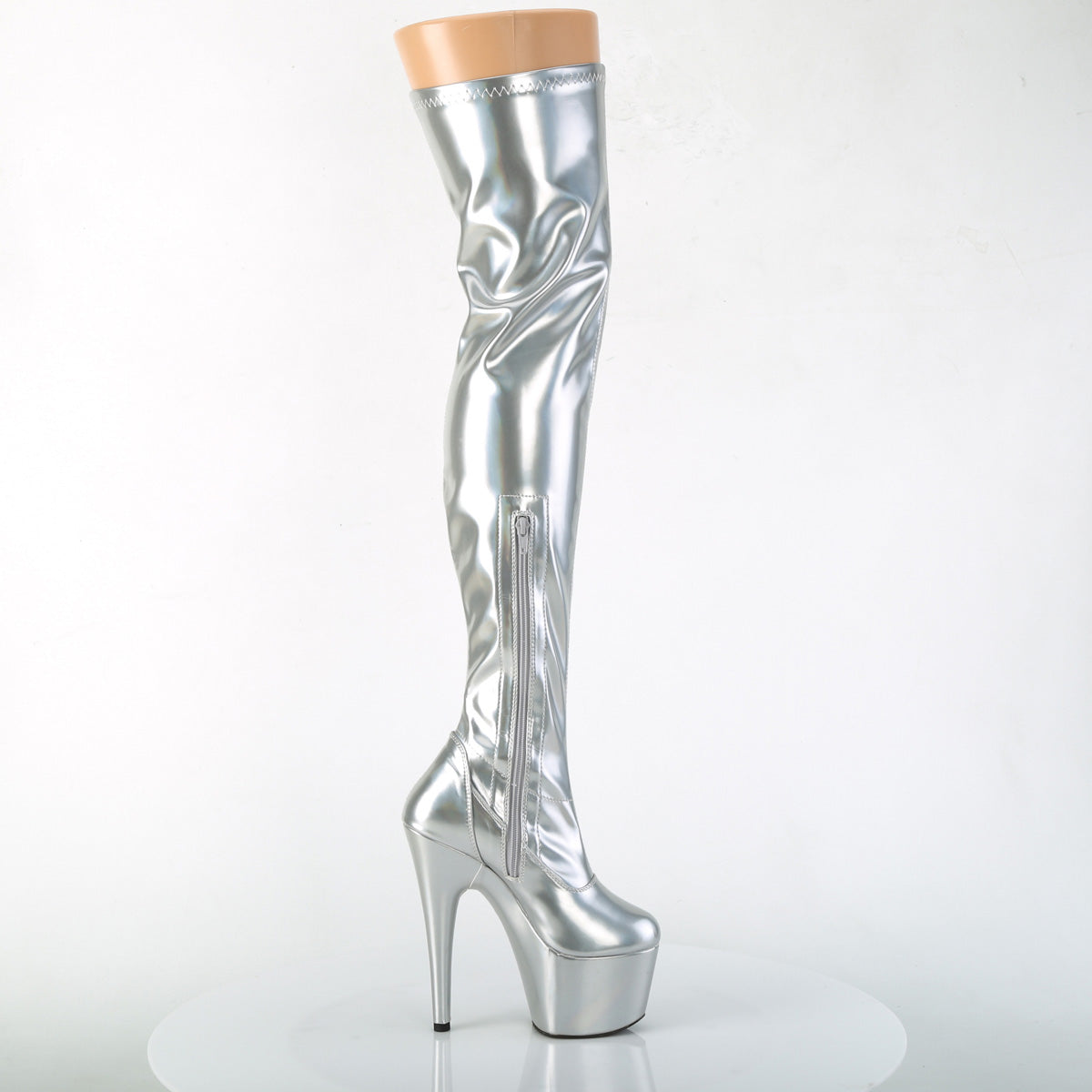 Holographic thigh clearance high boots