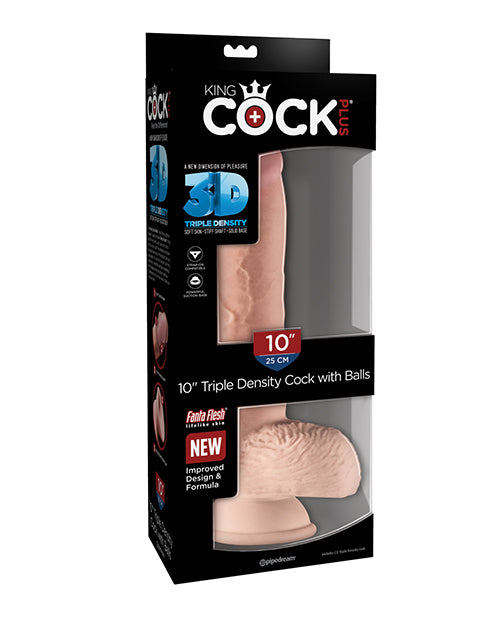 Dildo 10 Inch Triple Density Cock Harness Compatible Suction Cup Base Flesh